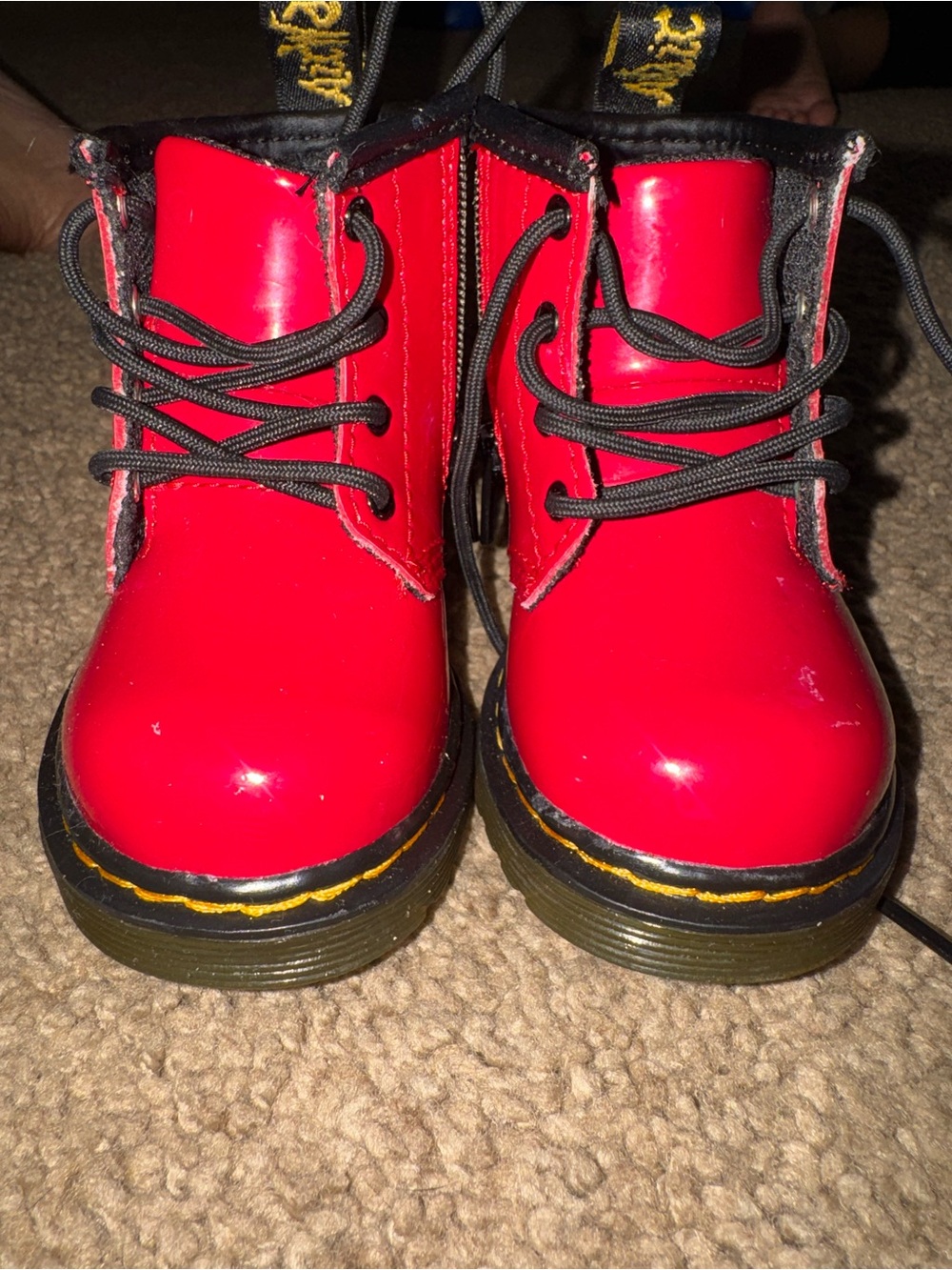 Dr. Martens Kids Red Patent Lace-Up Boots Disney Minnie Mouse